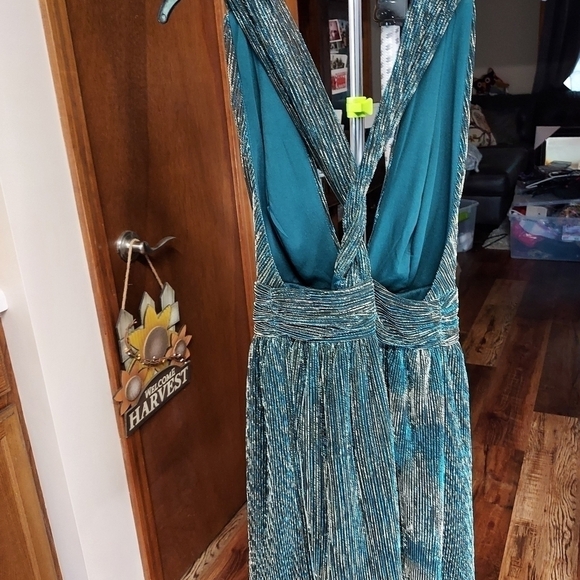 Lulu's Teal metallic mini skater cocktail dress rn 155839 med - Picture 10 of 14